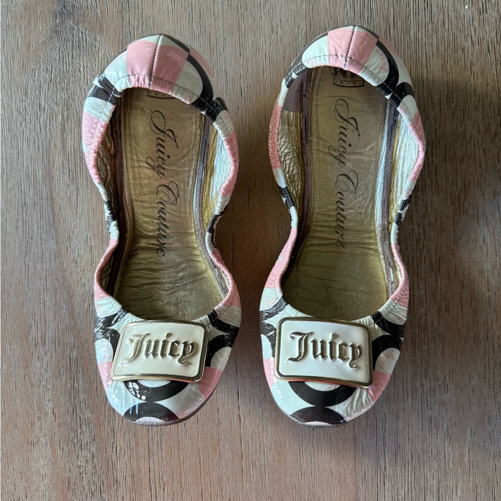 Juicy Couture Pink and Brown Flats with Bow Detail